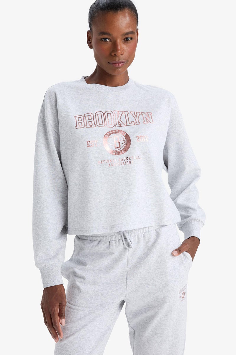 DeFacto Grey Woman DeFactoFit NBA Brooklyn Nets Sports Sweatshirt Casual - Image 3